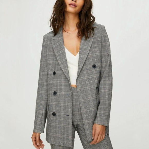 Aritzia Jackets & Blazers - Aritzia Babaton Samuel Plaid Double Breasted Blazer Size 4 Black White Office